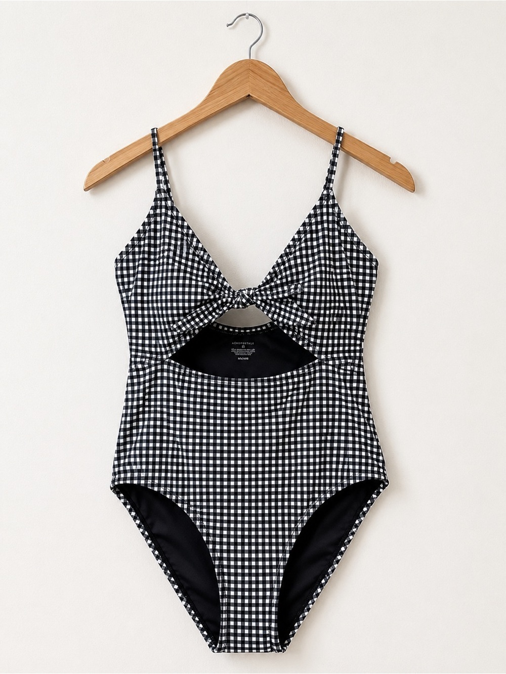 Aeropostale Black White Gingham Cutout One Piece Swimsuit Medium
